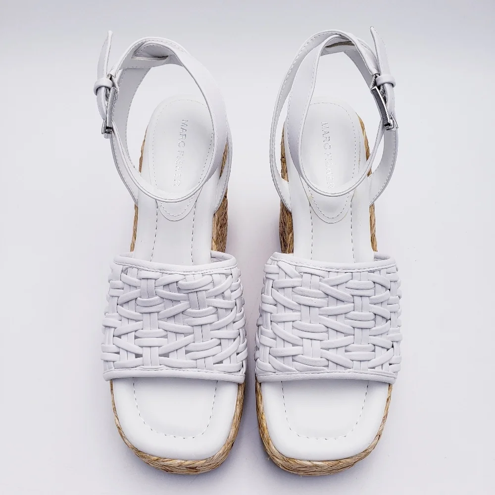 Marc Fisher Godina‎ Wedge Platform Espadrille Sandal White 4.5